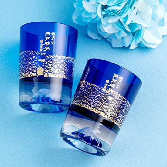 Fuji Glass by Tajima Gold Leaf Fuji Cold Sake Lapis Lazuli Pair Set of Edo 60th Celebration Cold Popular Made In Souvenir Grand Prize Comes In