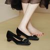 French Low-heeled Shallow-mouth Single Shoes 2025 New Spring and Autumn Huizhou Women's Shoes Soft Leather Square Head Not Tired Feet High Heels