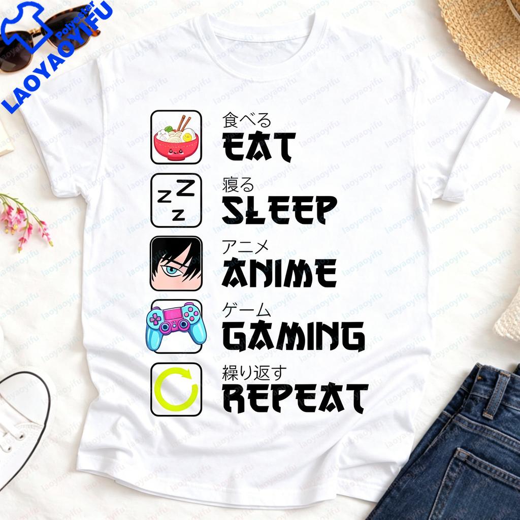 Eat Sleep Anime Gaming Repeat Funny Unisexga Lover Otaku Gamer Tshirt Casual Fashion Loose Harajuku Oneck Unisex Unisex Clothing