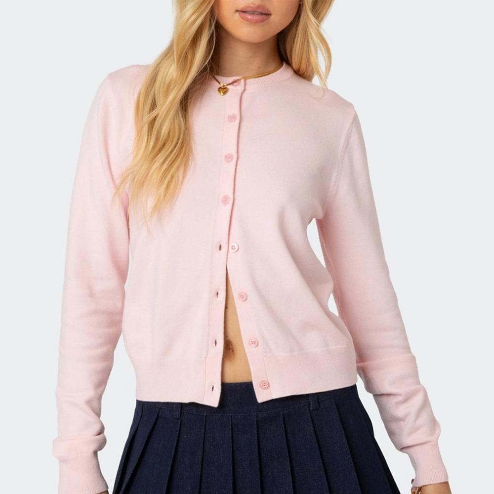 VAYLA Women's Autumn Sweater Cardigan Casual Solid Color Long Sleeve O Neck Button Up Knitwear Y2K Vintage Streetwear