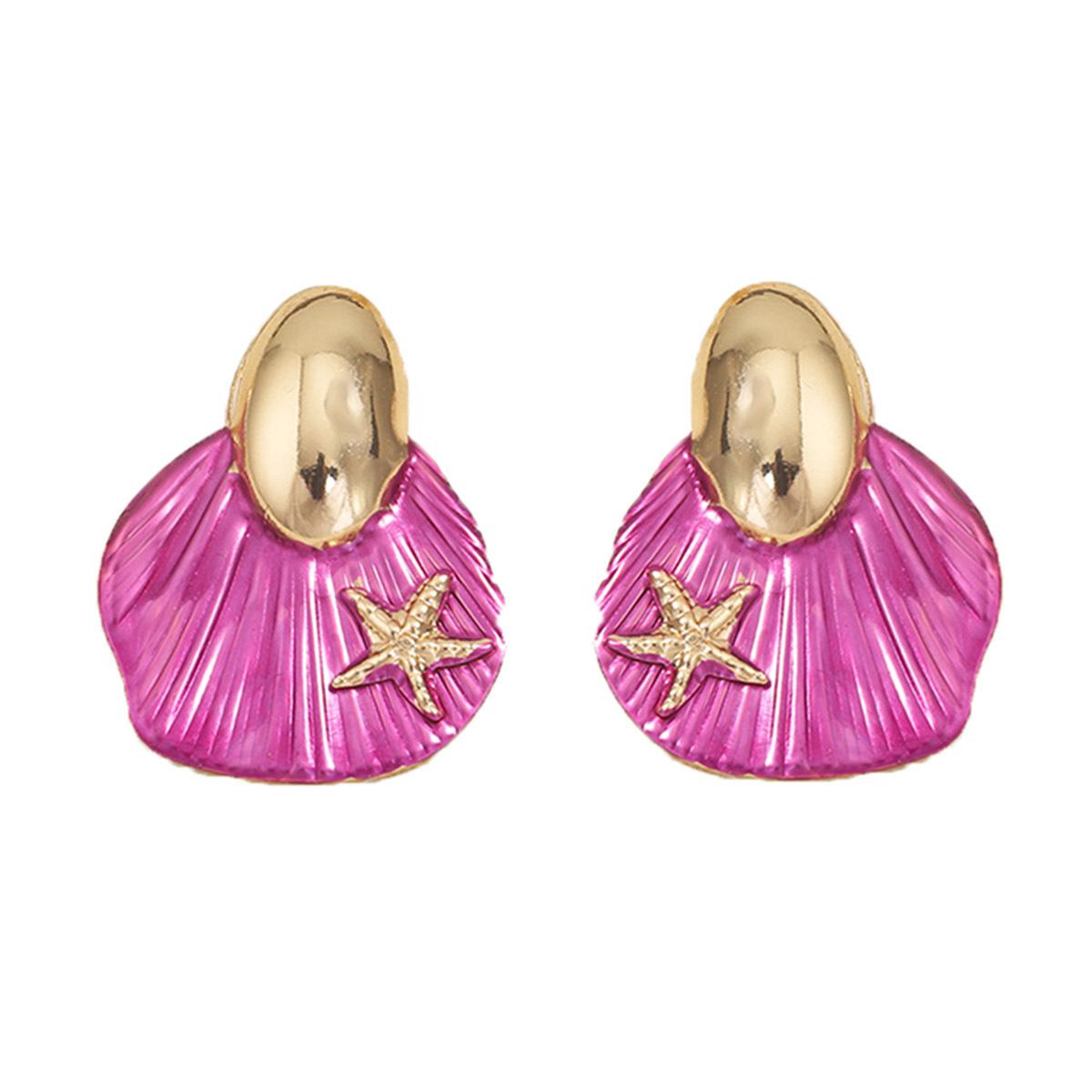 

DIGADAGU Alloy Seashell Stud Earrings Women Fashion Simple Trend Zircon Accessories Яскраво-рожевий