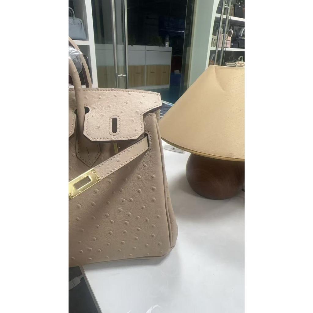 Ostrich Pattern Upgraded First Layer Cowhide Dukopp Slash Platinum 25/30 Inner Seam Edition Fashion Large Capacity Handbag