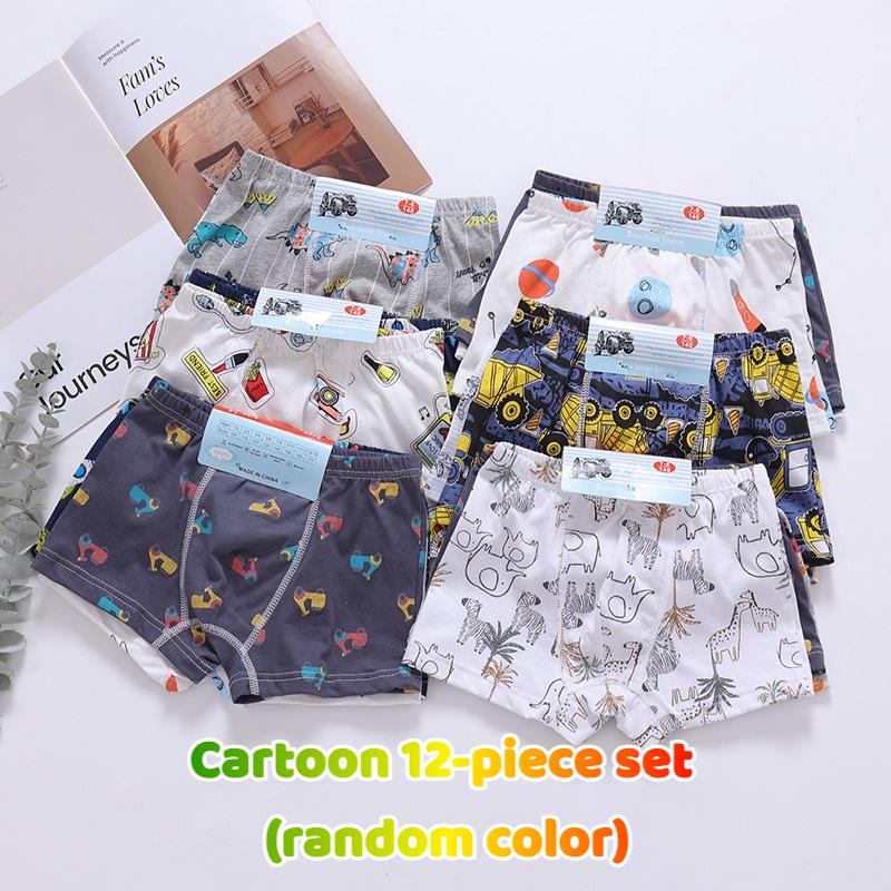 

12 пар детского хлопкового нижнего белья для мальчиков - шорты-боксеры и трусы с мультяшным принтом - удобные и забавные модели для повседневной носки 110cm разноцветный