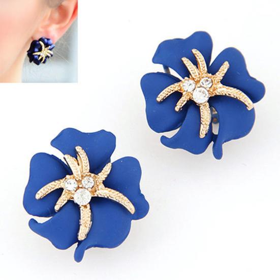 Elegant Flower Sea Star Shiny Rhinestone Ear Stud Earring Wedding Bridal Jewelry