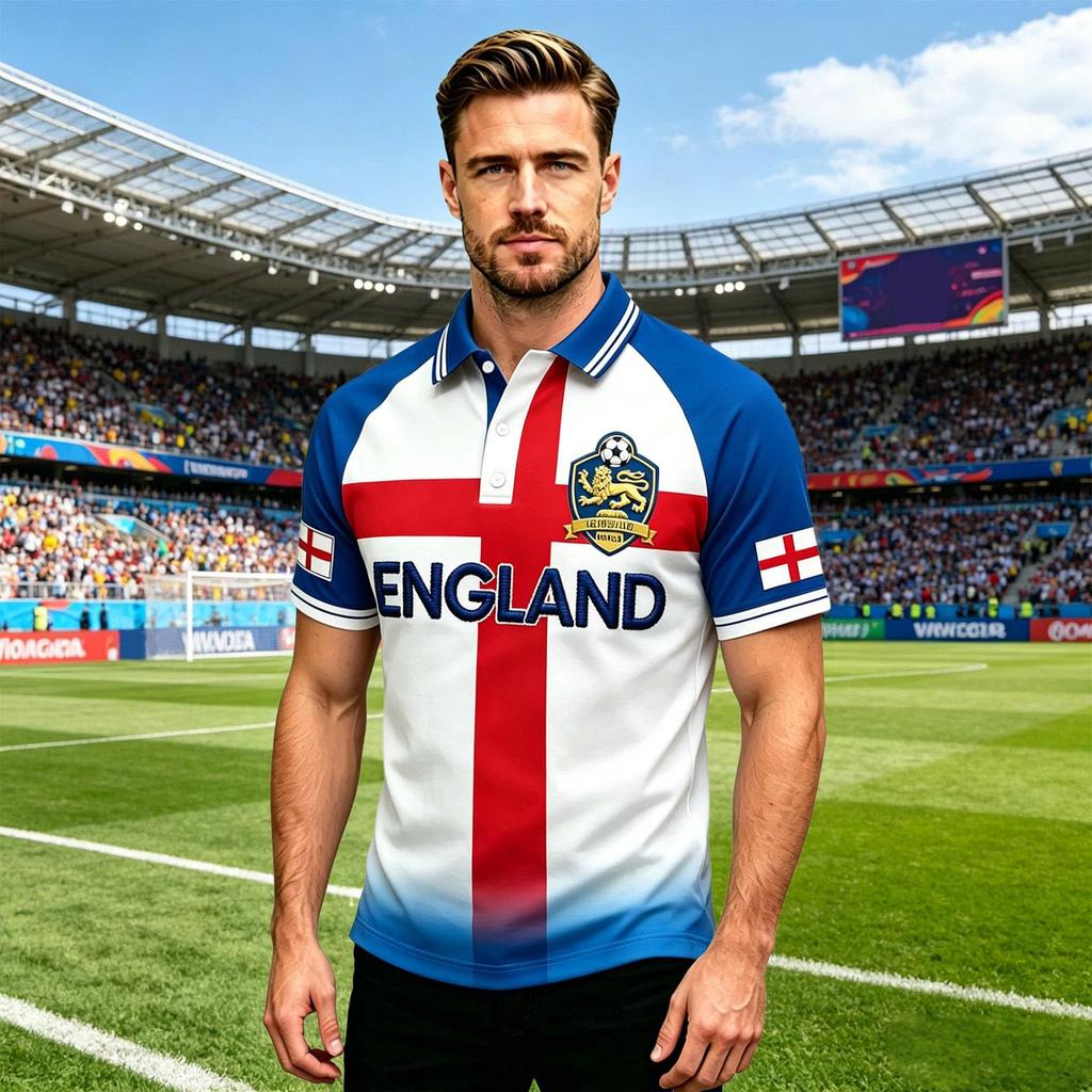 Klassiek Heren Poloshirt Voetbalshirt met Bedrukt Engeland Embleem en Badge Ontwerp Geschikt voor Casual en Sportkleding