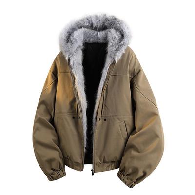 Men's Retro Winter Velvet Fur Hooded Parka - Loose Fit, Couple's Style Cotton Jacket