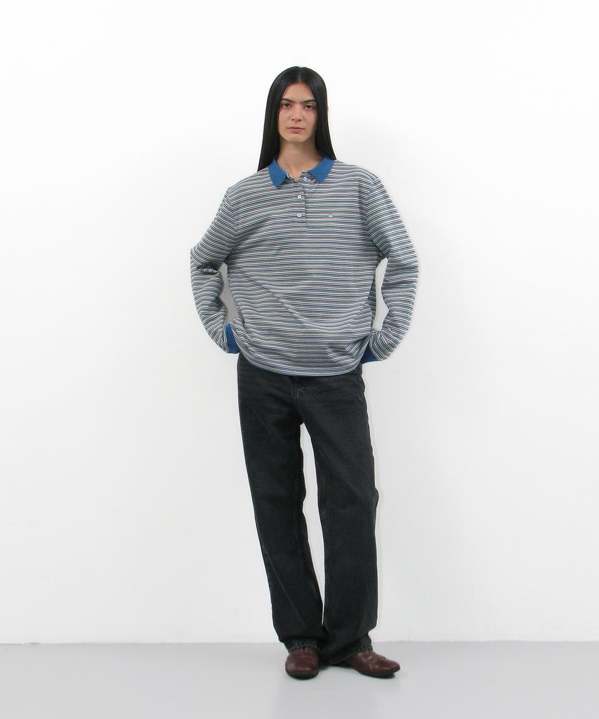 PARTIMENTO WOMEN Striped Long Sleeve Polo Shirt_Til