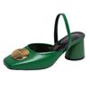 Women's Shoes Spring New Square Head Shallow Mouth Bag Head Metal Round Buckle Mixed with Dew and Thick Heel Sandals