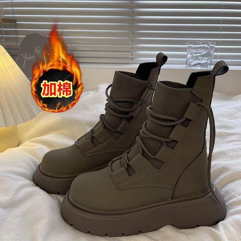 White British Martin Boots Women's 2025 Autumn New Thin Small Thick-soled Heightening Lace-up Versatile Short Boots