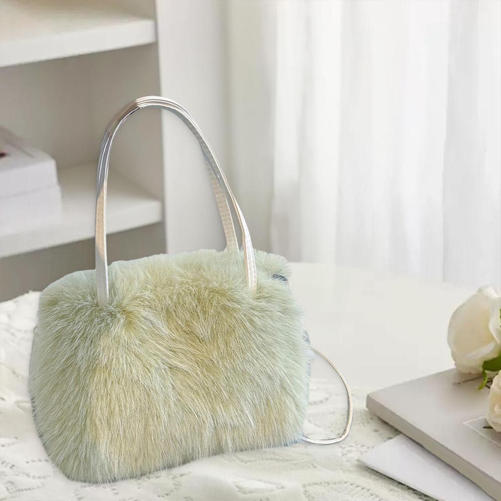 Furry Tote Bag Satchel Lightweight Cute Soft Top Handle Handbag with Adjustable Strap Crossbody Bag for Shopping Commuting Work