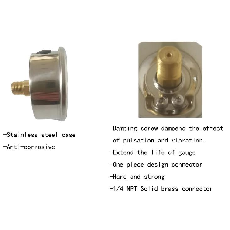 JIVTO Glycerine Filled Pressure Gauge 2.5 Inch Dia 1/4 NPT Back Mount 30,60,100 Psi & Bar