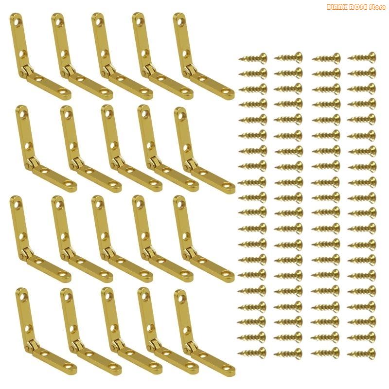 K1AE 20 Set  Gold Boxes Hinges 90 Degree Hinges Set for Small Chests & Craft Projects
