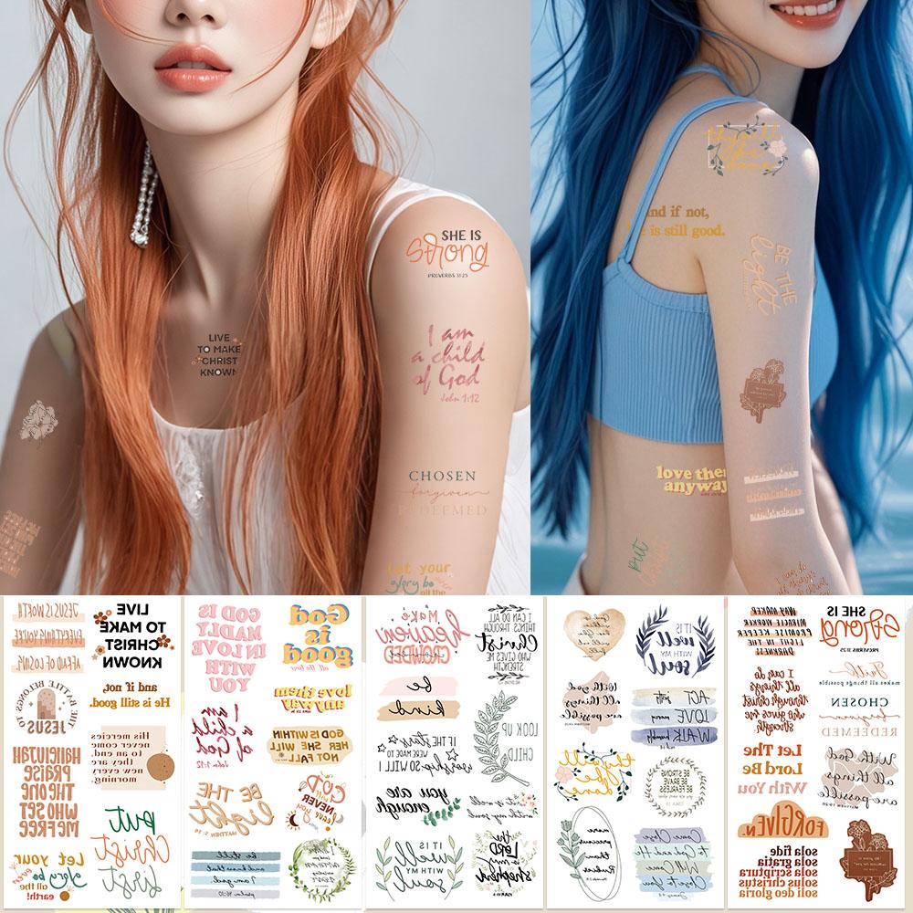 10sheets Bible Verse Inspiration Tattoo Stickers For Hand Body Temporary Fake Waterproof Tattoo Stickers Festival Party Gifts