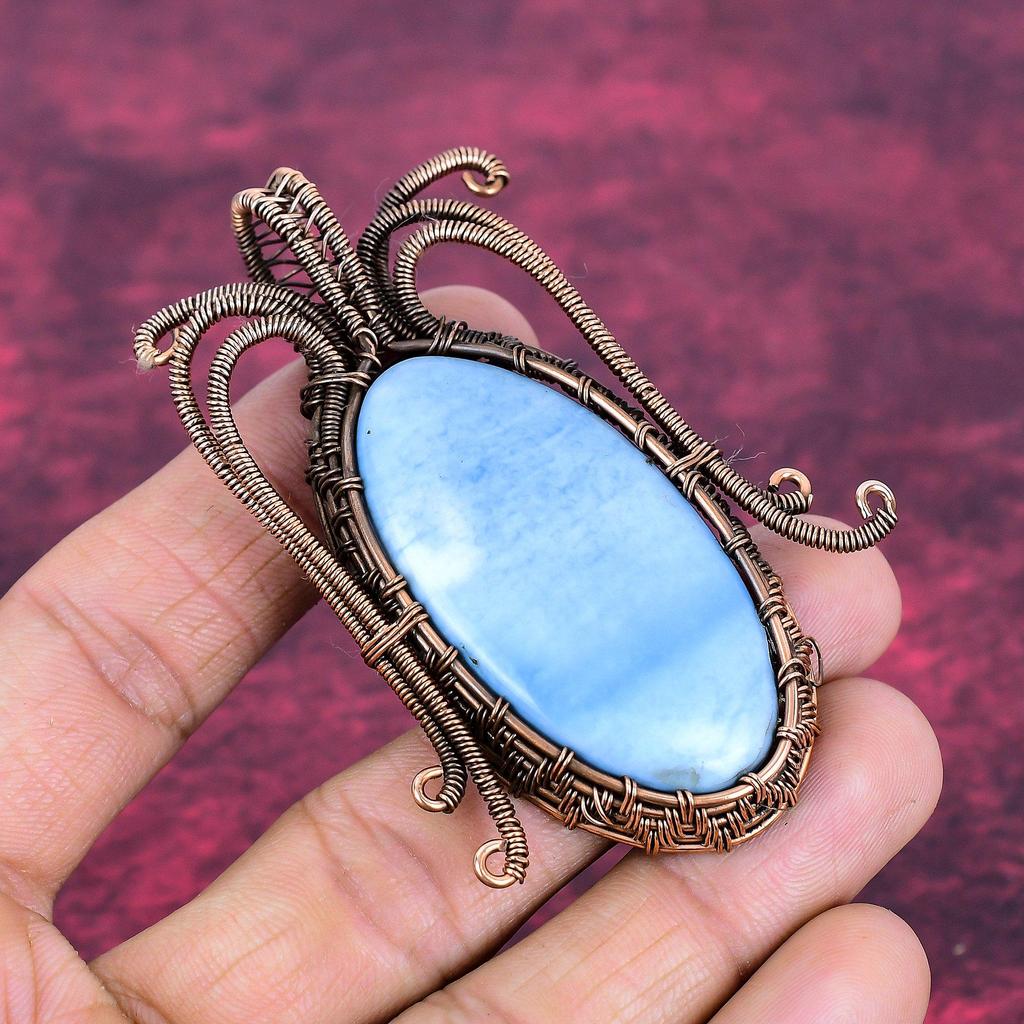 Owyhee Blue Opal Pendant Handmade Pendant Copper Wire Wrapped Gemstone Jewelry