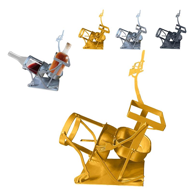 Halloween Steampunk Style Drink Stand Skull Skeleton Design Wine Holder Skull Metal Wine Rack Funny Metal Skull Skeleton Gifts