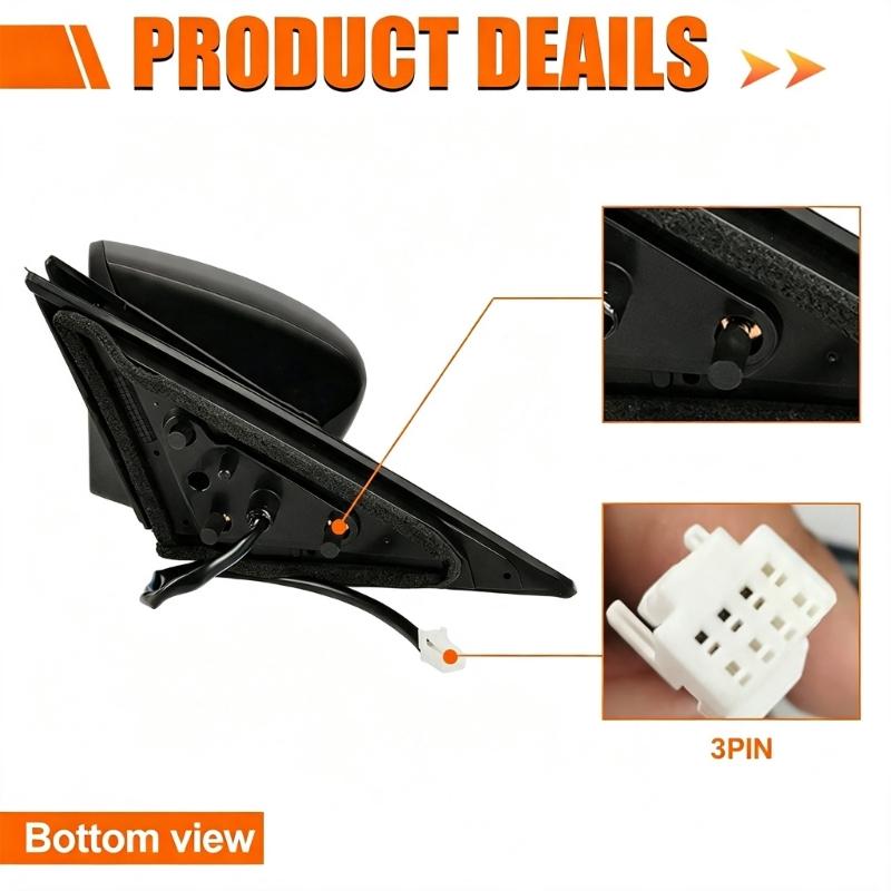 963013TH0A NI1321223 963023TH0A NI1320223 Vehicle Exterior Rearview Mirror Assembly for 2013-2018 Sedan, Powered Black Housing for Routine Replacement