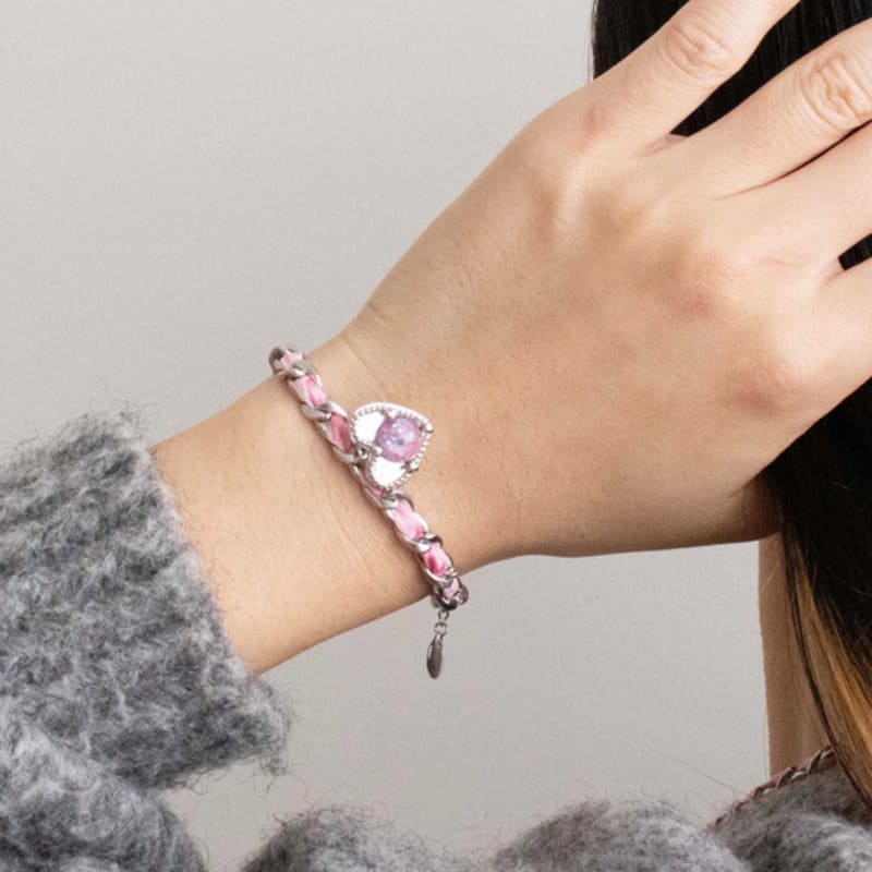 luvinball Heart Ribbon Chain Bracelet