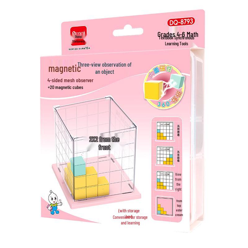 Magnetický geometrický demonstrátor kostka s mřížkou pro 3D pozorování a výuku