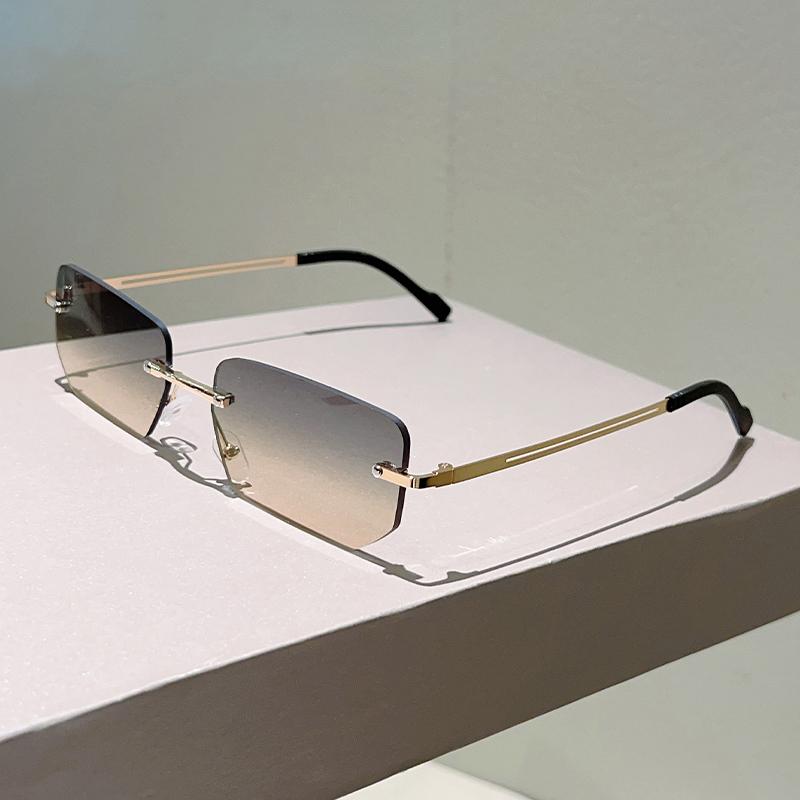 KAMMPT Okulary Przeciwsłoneczne Prostokątne Bez Oprawek Mężczyźni Kobiety Vintage Moda Soczewka Gradientowa Modne Codzienne Okulary Przeciwsłoneczne Nowy Design Marki