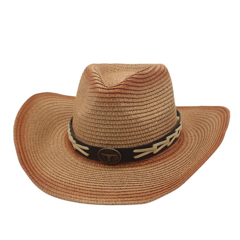 Cross-Border Foldable Windbreak Rope Top Hat Outdoor Beach Handsome Sun Hat Spring And Summer New Men'S And Women'S Western Denim Straw Hat