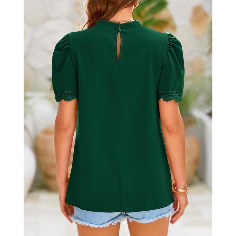 YYFS Damenmode, lässig, Sommer, Frühling, einfarbig, bedruckt, kurzärmelig, O-Ausschnitt, Blusen und Hemden