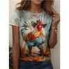Fashion Women Retro Creative Chicken Pattern Print T Shirt Funny Casual O-neck Short Sleeves T-shirt Summer Female Tee Shirt