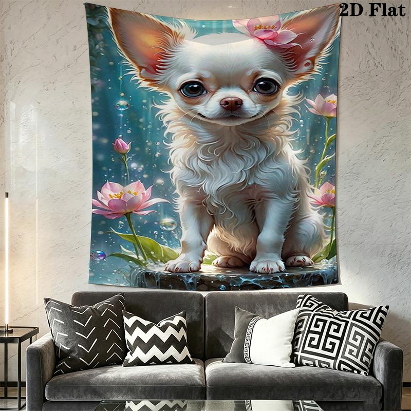 Charming Chihuahua and Flowers Pattern Home Decor Tapestry, Wall Hanging, Decorative RV Wall Cloth.SGT0917431