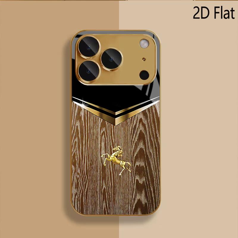 Steed Wood Grain Patterned tempered glass design for iPhone16 17 ProMax 1514 1312 11ProMax Phone Case Camera Cover Shockproof