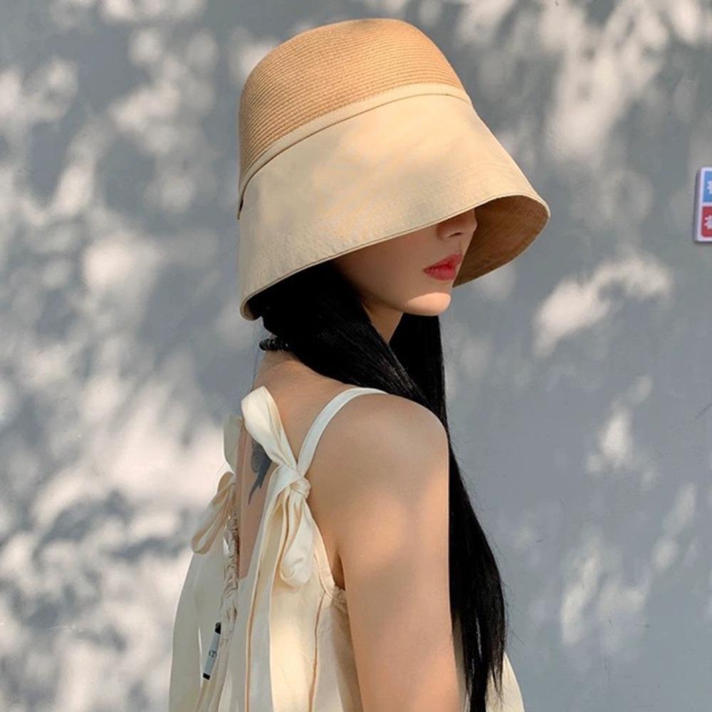 Weave Straw Hat Shade Sun Caps Sunscreen Bucket Hat Breathable Beach Fisherman Hat  Girls