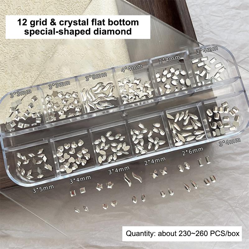 12 Grids Mixed Shape Colorful  Nail Art Decoration Multi Size Flat Back  Nail Gel Diy Nail Accessories