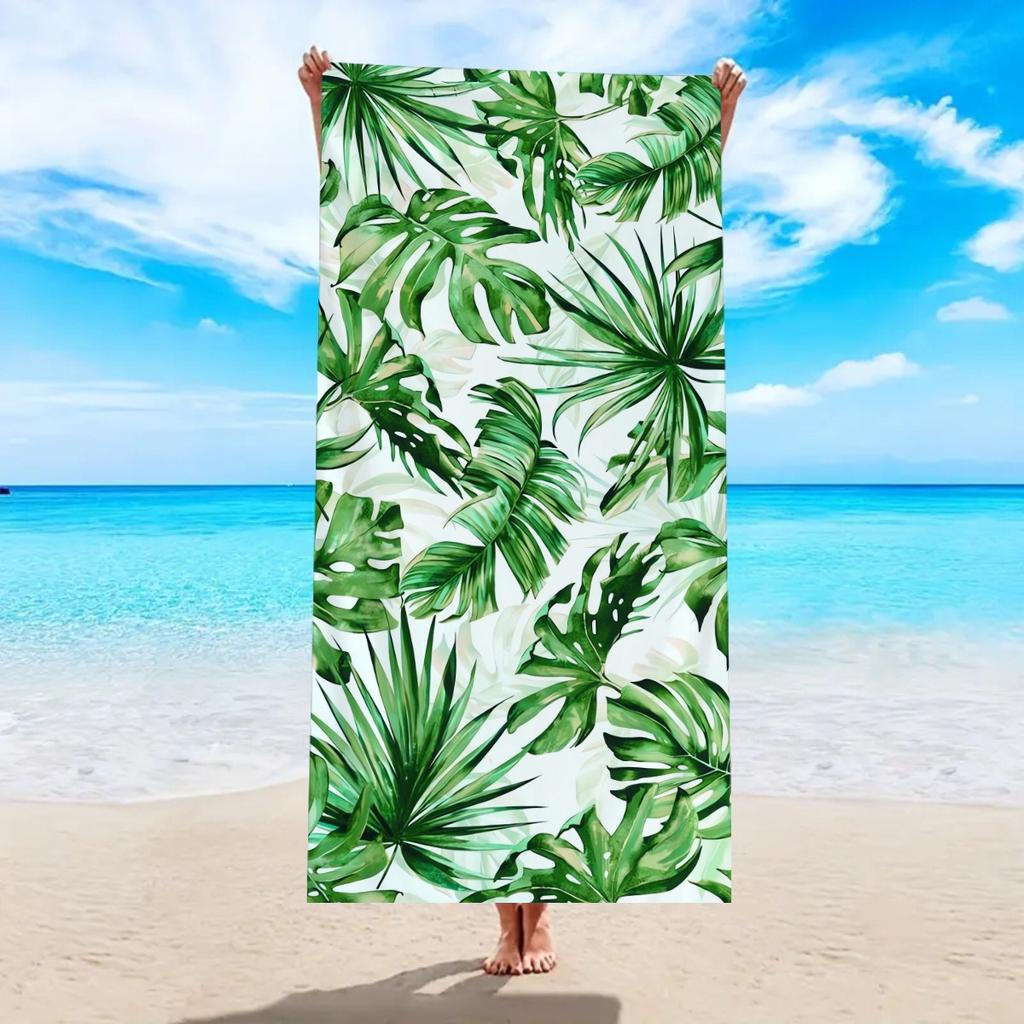 Tropical Jungle Palm Monstera Leaf Beach Towel Watercolor Green Foliage Boho Print Soft Absorbent Quick Dry Beach Blanket
