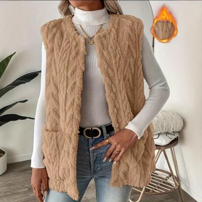 Women's Double-sided Fleece Sleeveless Cardigan Vest With Pockets Casual Loose Open Front Outfit  For European American Hot Sale