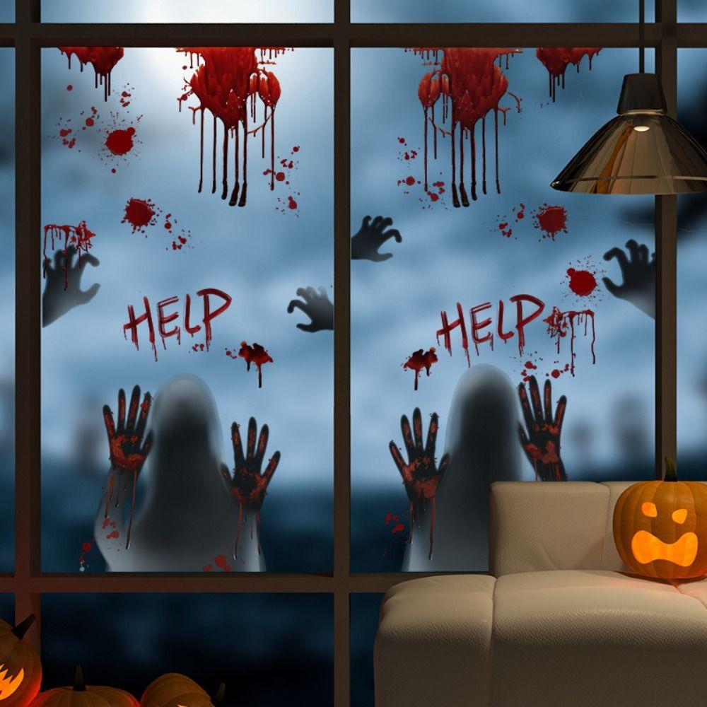 Electrostatic Window Ghost Decal Removable Halloween Bloody Decal  Wall Door