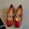 Super soft lambskin~ retro French single shoes women's thick heel new models are beautiful and not tired shoes medium heel Mary Jane shoes