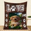 Custom Pet Photo Blanket Personalized Dog Cat Picture Fleece Throw Soft Cozy Plush Blanket With Paw Print Love Design