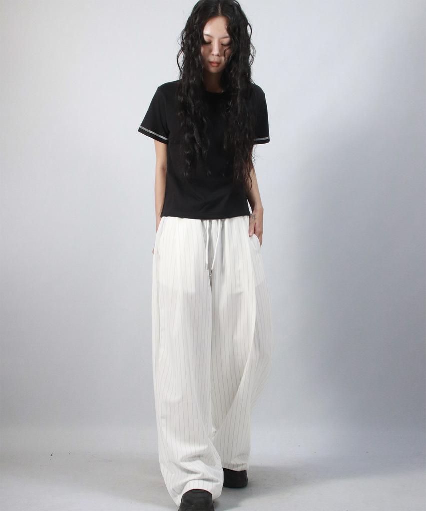Deumakeu Solid Stripe Wide Pants White
