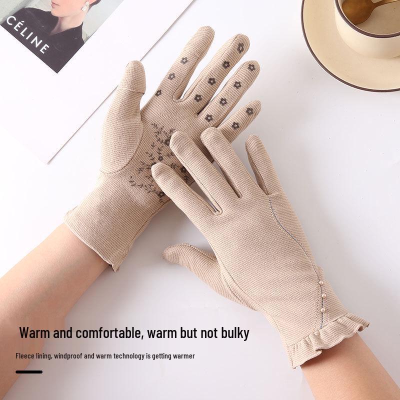 Damen Touchscreen Winddichte Radhandschuhe - Deutsches Samt, Rutschfest, Outdoor Herbst/Winter Wärme, Fingerloses Design zum Autofahren & für die Handynutzung