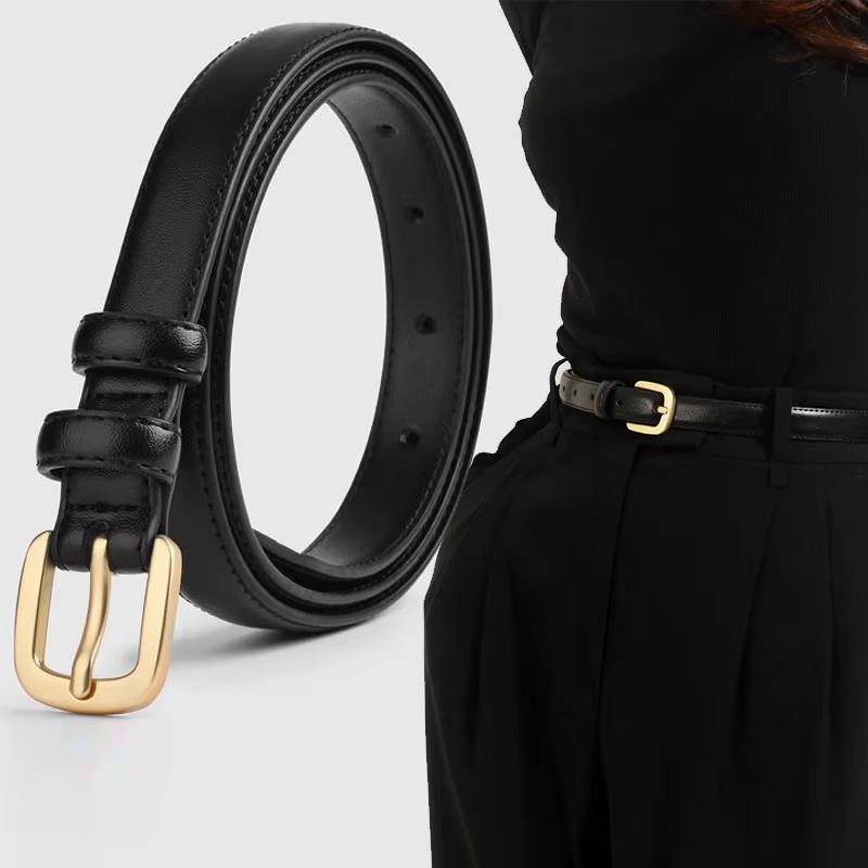Women'S Belt With Fine Matching Western Pants 2Cm Wide Pu Leather Metal Buckle Belt Simple Versatile Decoration