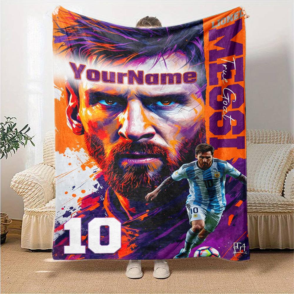 Messi Personalized Name Blanket Throw Customizable Blanket Ultra-Soft Great for Sofa Bed Office Chair Nap Four Seasons Multipurpose