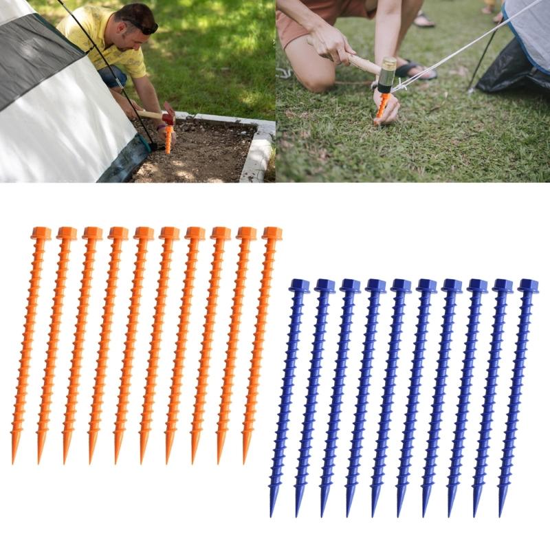 10Pcs Plastic Pegs Ground, Tent Hard Ground Pegs, Screw in Tent Pegs for Camping