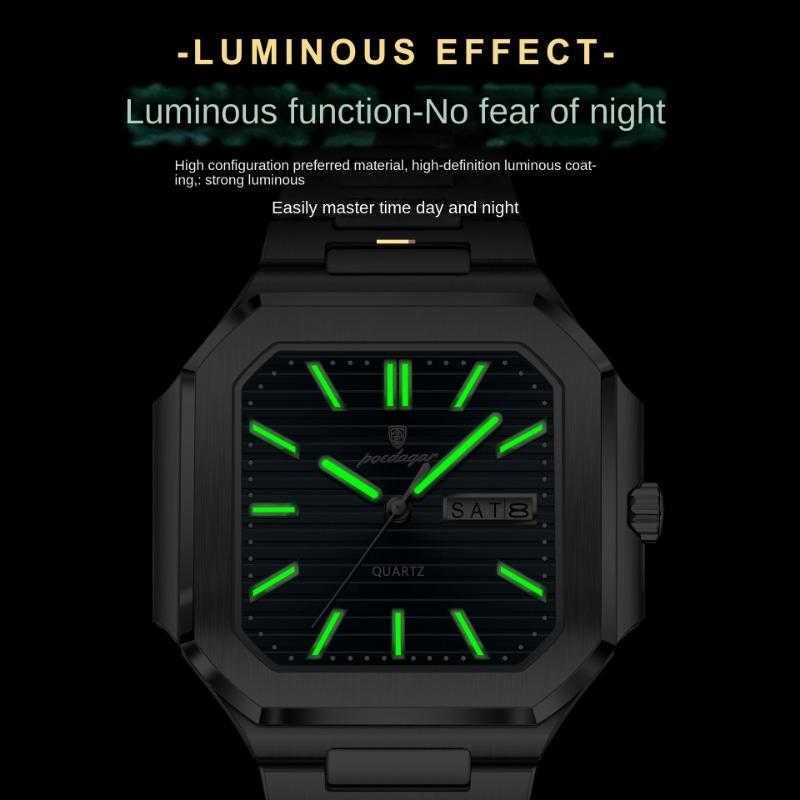 Top Brand New Double Calendar Watch Men's Waterproof Luminous Luxury Quartz Ultra Thin Square Watch