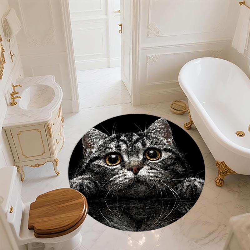 Black American Shorthair Pattern Round rug,Carpet Rug for Living Room Bedroom Playroom ,Non-slip Floor Mat,Holiday Gifts and Birthday Gifts.