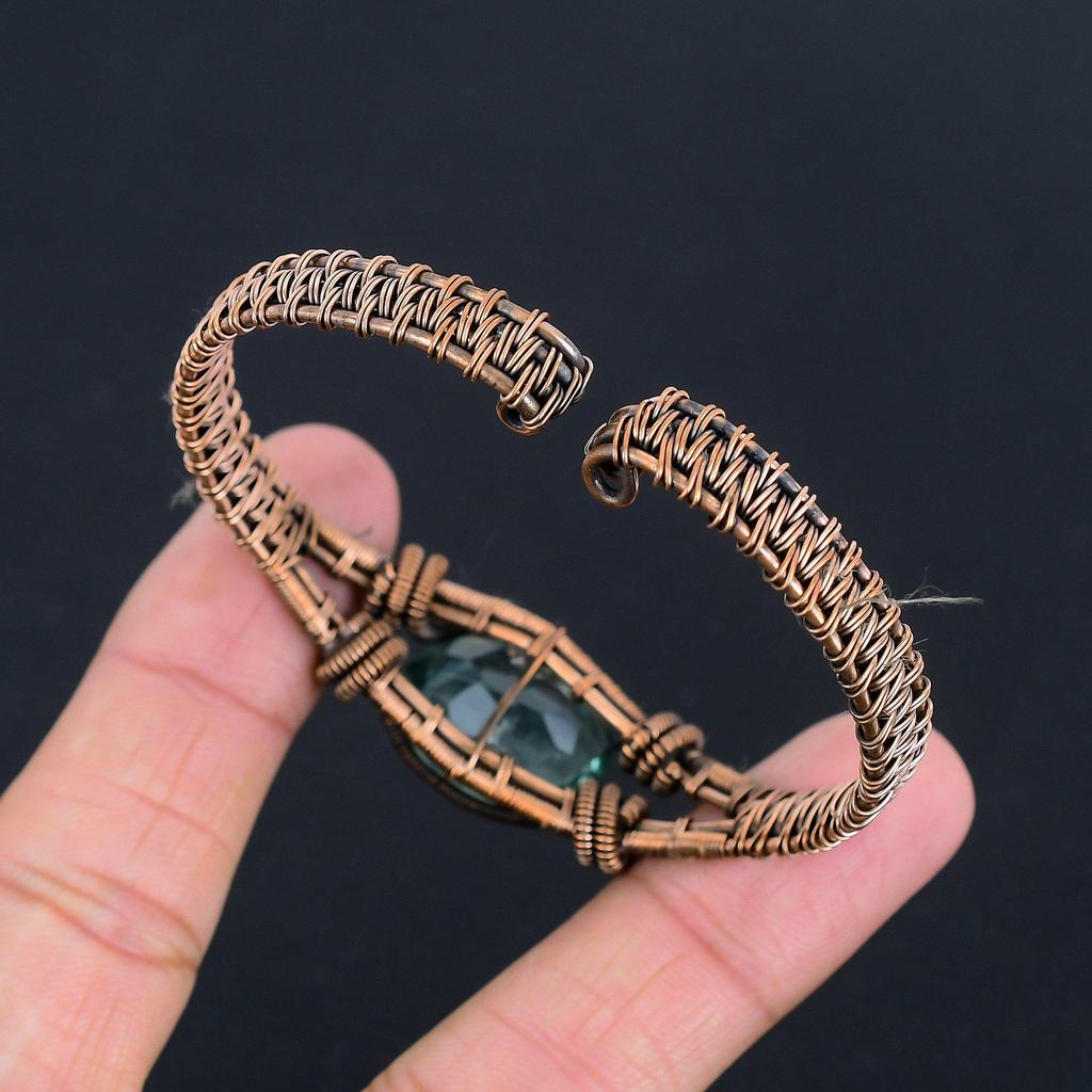 Aqua Apatite Jewelry, Handmade Gemstone Bracelet, 999 Copper Wire Wrapped Bracelet Antique Jewelry, For Engagement Gift