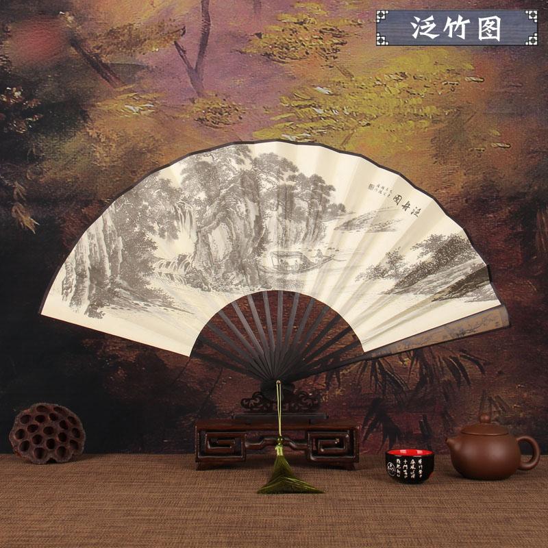 Retro style men's big folding fan with fan tassel Portable daily decorative hand fan Laser engraving fan bone Durable hand fan