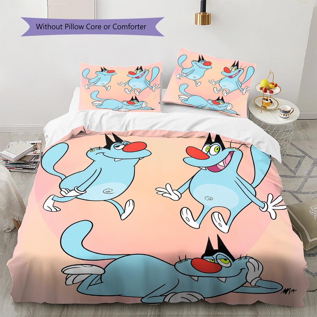 Fat Cat and Xiao Qiang Pattern Bedding Quilt Set Home Decoration Gift (1 * duvet cover + 2 * pillowcase without core)