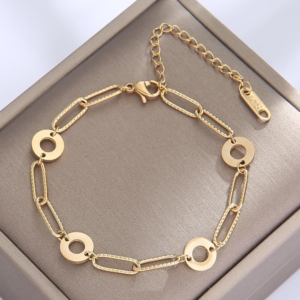 Fashion Titanium Steel Chain Bracelet for Women 4 Rings Buckle Gold Anklet Simple Female Bracelet Jewelry
