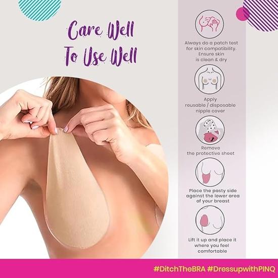 Pinq Polka Breast Lift Tape Pasties 6 with 10 Nipple Pasties |Shape Enhancer|Skin Friendly Adhesive | Nude Colour | Combo of 16 Pcs