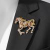 Trendy Enamel Horse Shaped Brooch Rhinestones Embellished Decorative Jewelry for Dresses Jackets Bags