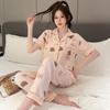 Pajamas Female Cute Sweet Bear Summer Cardigan Short Sleeve Trousers Loose Large Size Loungewear Set