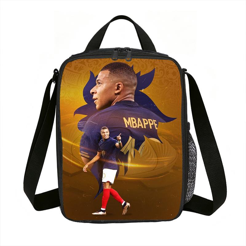 Leer, Reizen Geïsoleerde Lunchtassen M-Mbappe Thermische Tas Voetbalster Lunchcontainer Lekvrije Tote Lunchbox Voedsel Bewaartassen